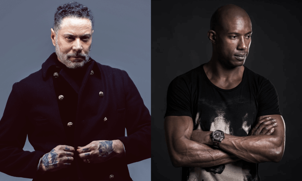 Retrato dos DJs Ratier e Murphy, ícones da cena eletrônica brasileira e nomes históricos do D-Edge, em fundo neutro e expressão séria.