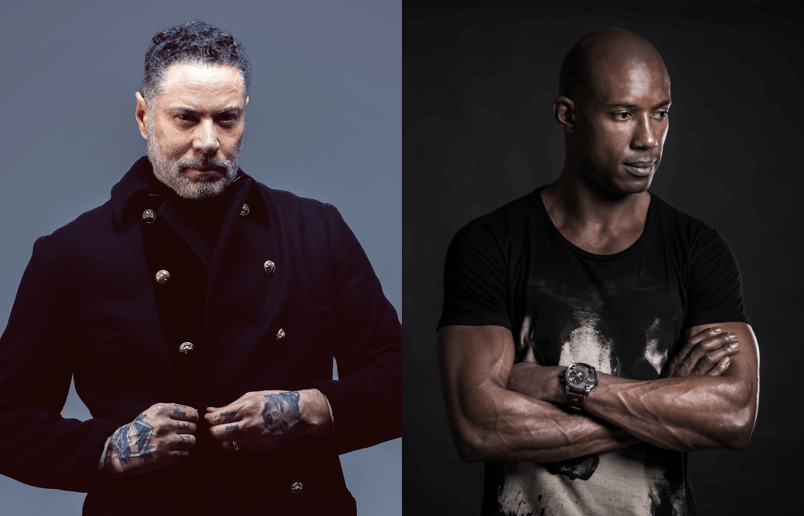 Retrato dos DJs Ratier e Murphy, ícones da cena eletrônica brasileira e nomes históricos do D-Edge, em fundo neutro e expressão séria.